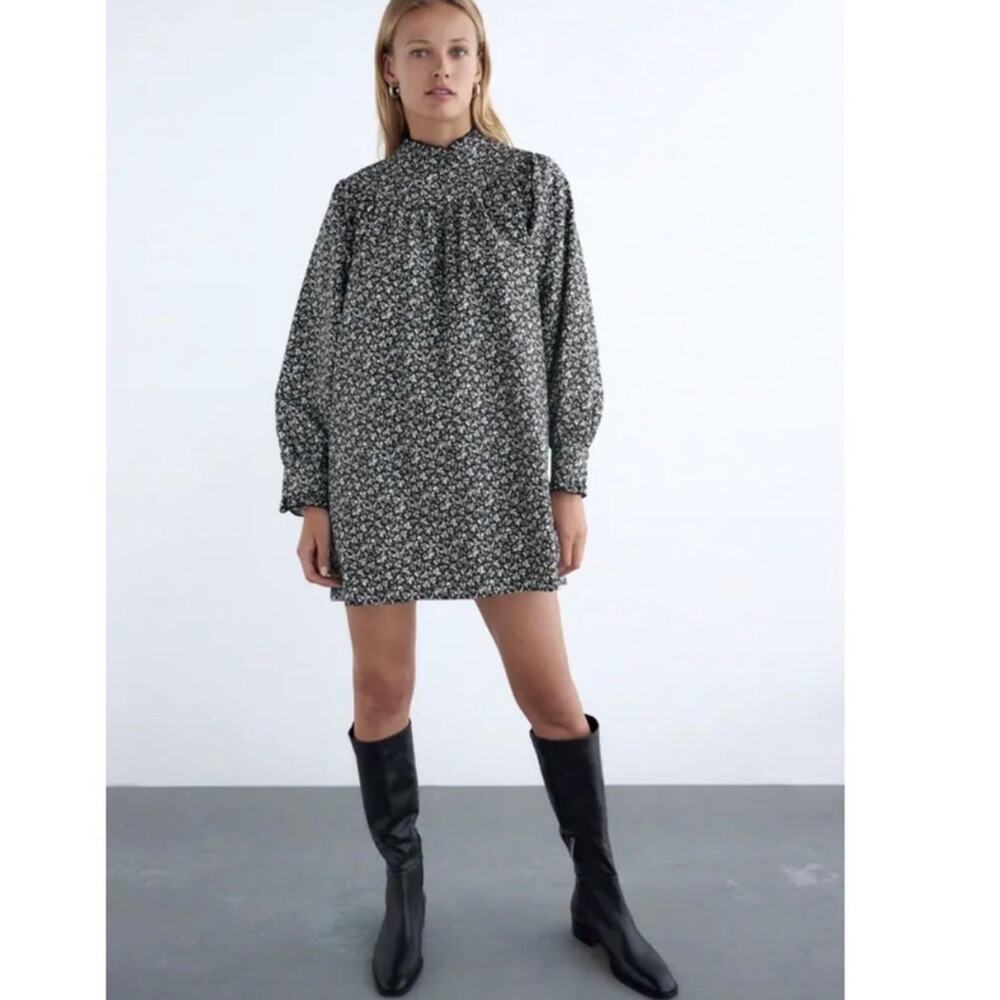 NWOT Zara Black White Printed Poplin Dress.